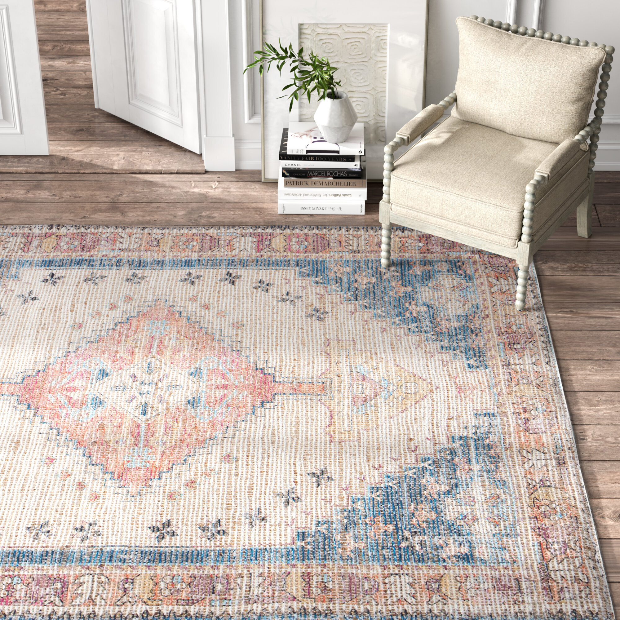 Oriental Silver Polypropylene Area Rug