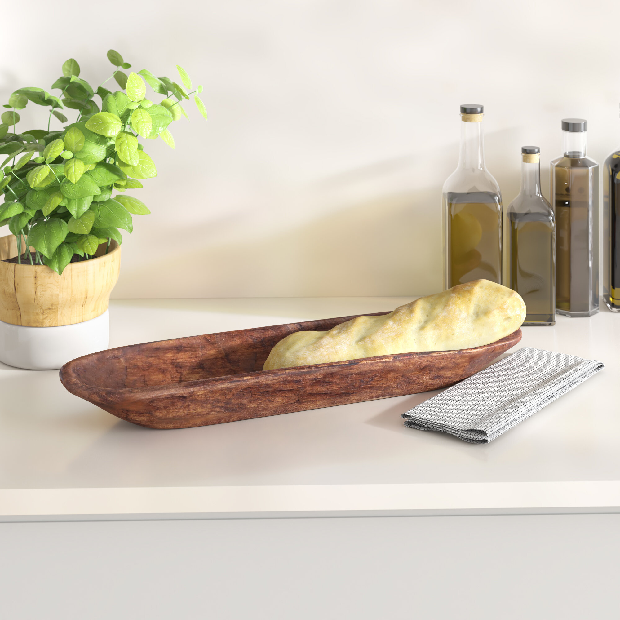 Oval Rustic Wood Dough Bowl