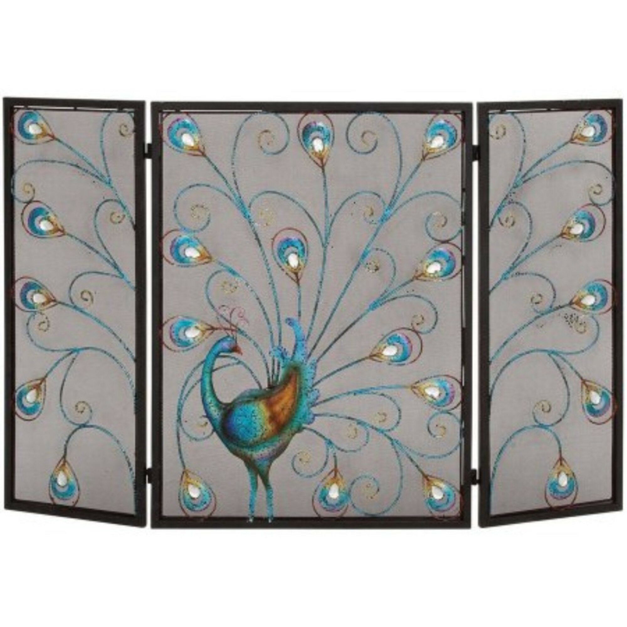Peacock Multi Panel Metal Fireplace Screen