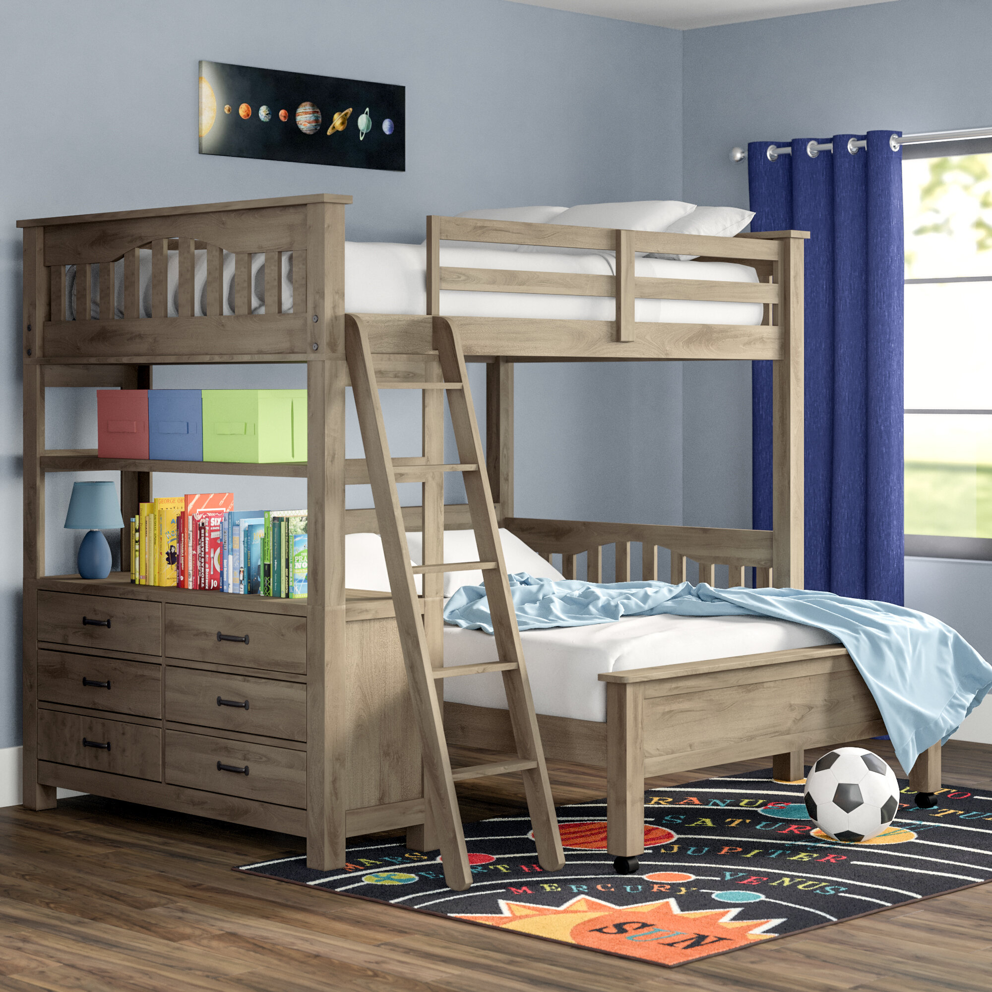 Pine L Shaped Full Over Full Bunk Bed