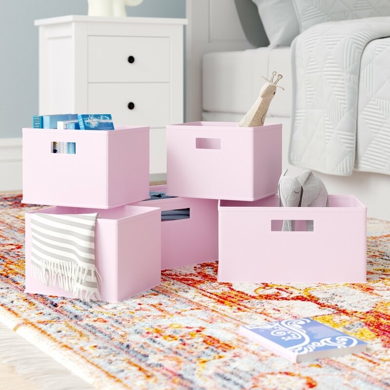 Pink Cardboard Fabric Bin Set
