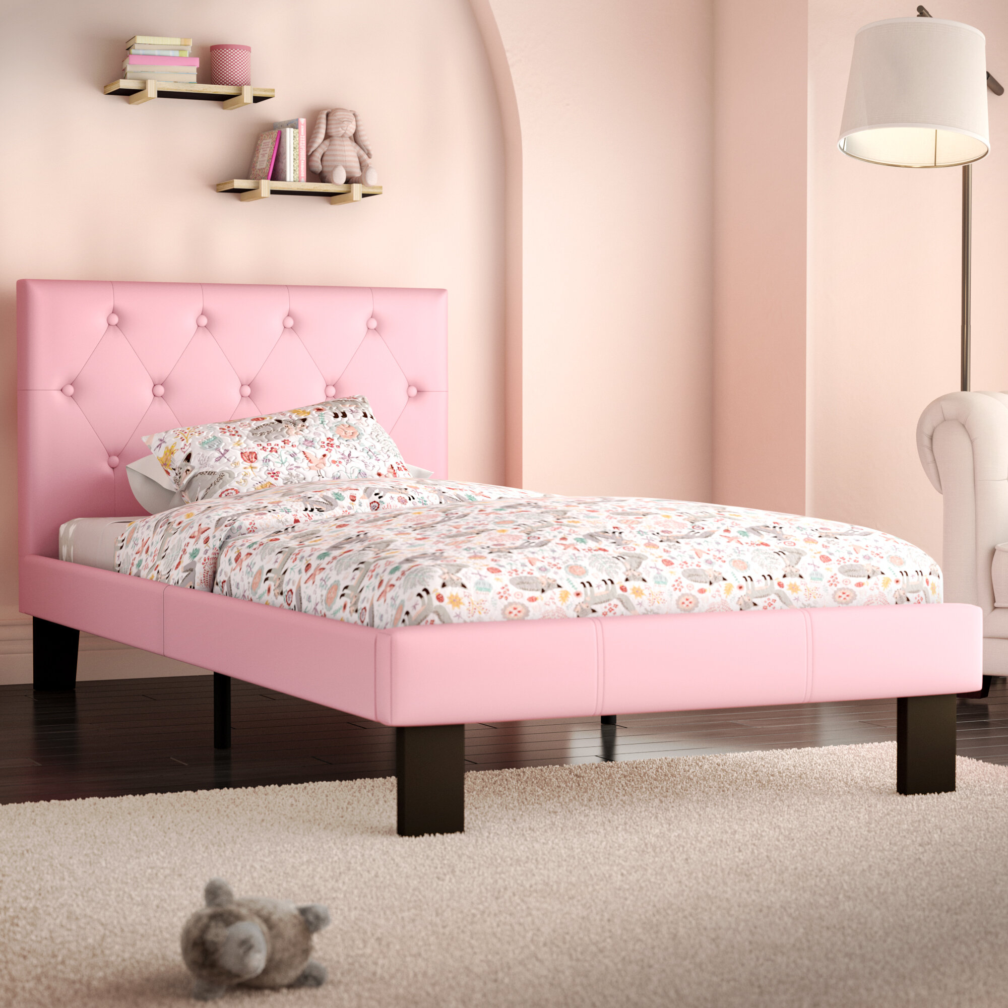 Pink Faux Leather Twin Platform Bed
