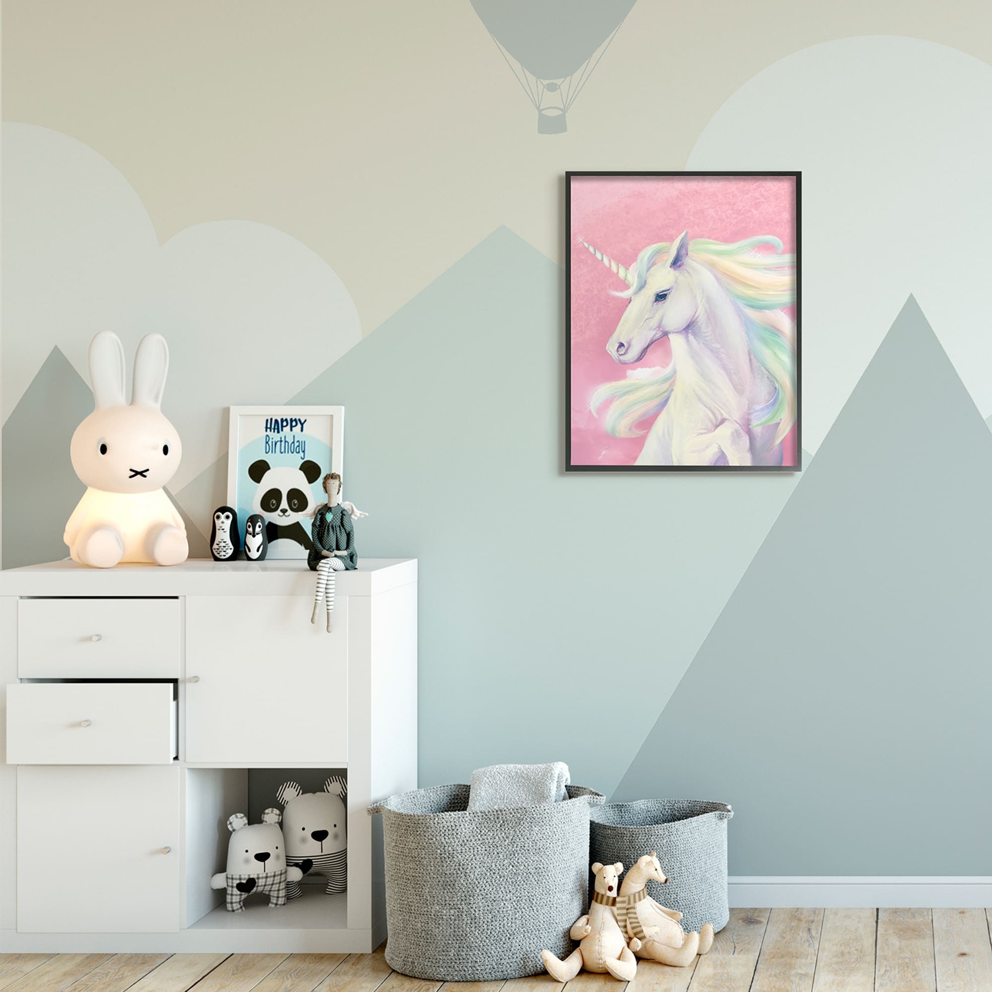 Pink Geometric Mountain Kids Wall D&eacute;cor