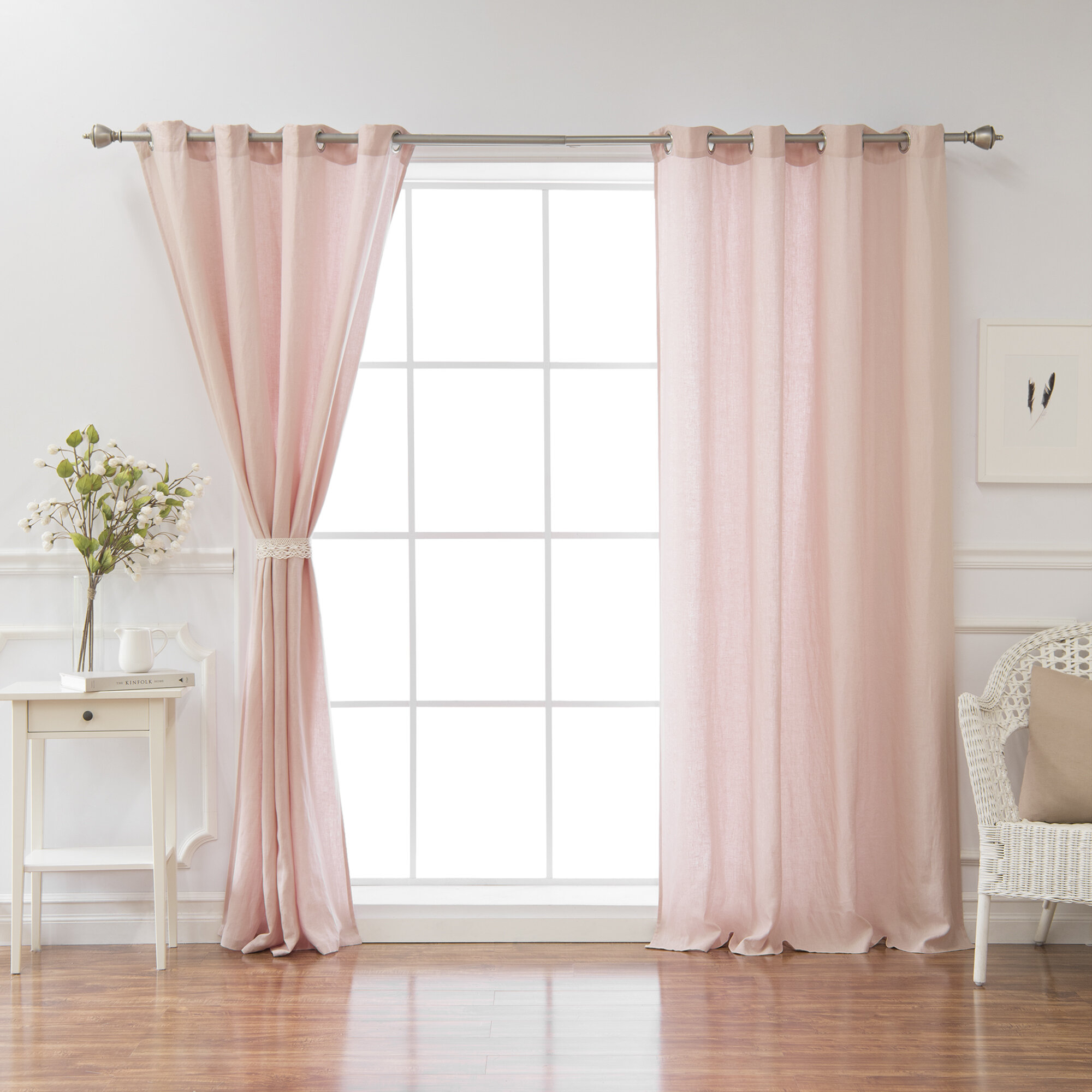 Pink Linen Single Curtain Panel