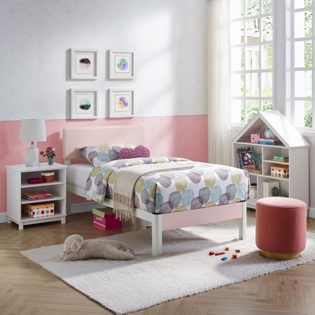 Pink Metal Manufactured Wood Twin Platform Bed