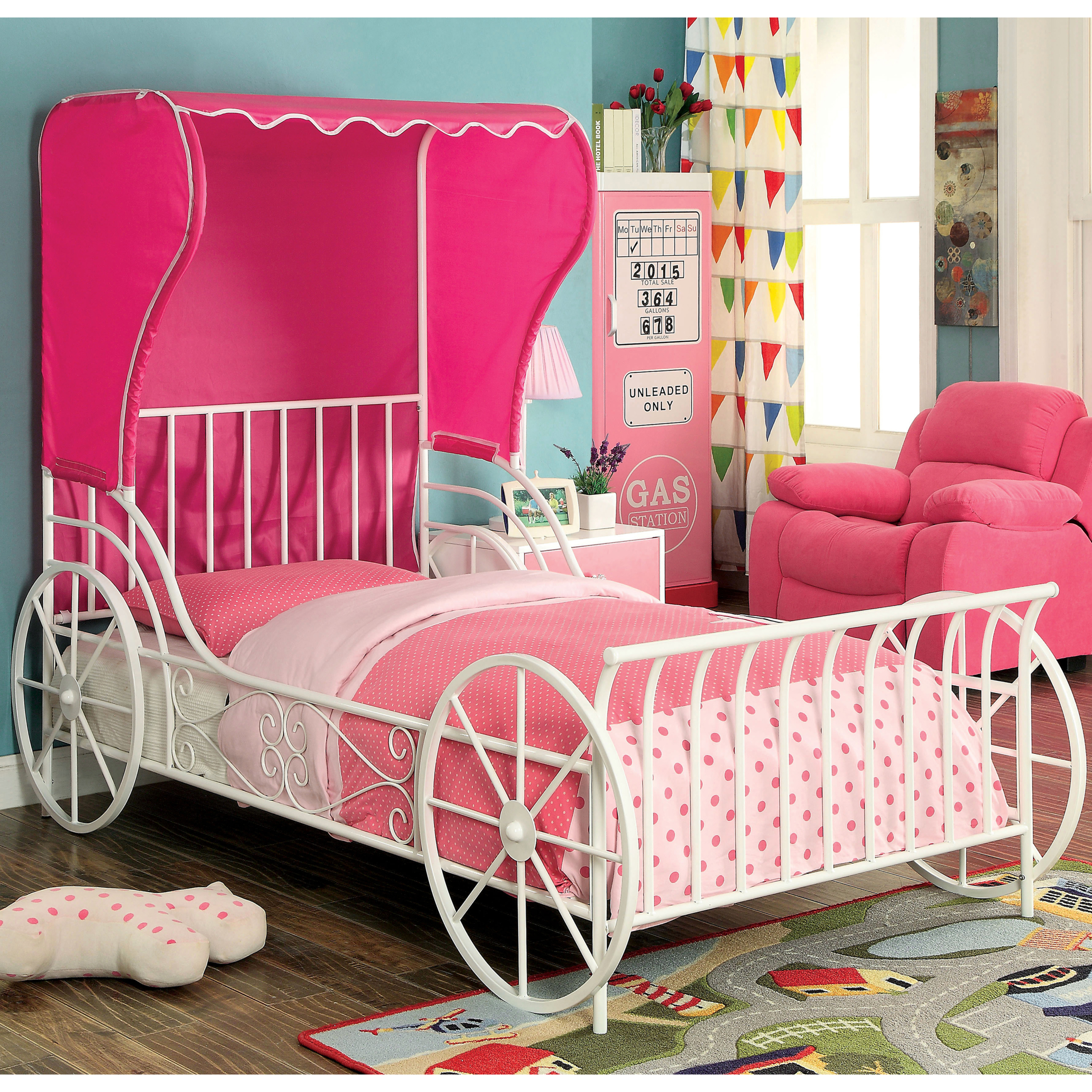 Pink Metal Princess Car Bed