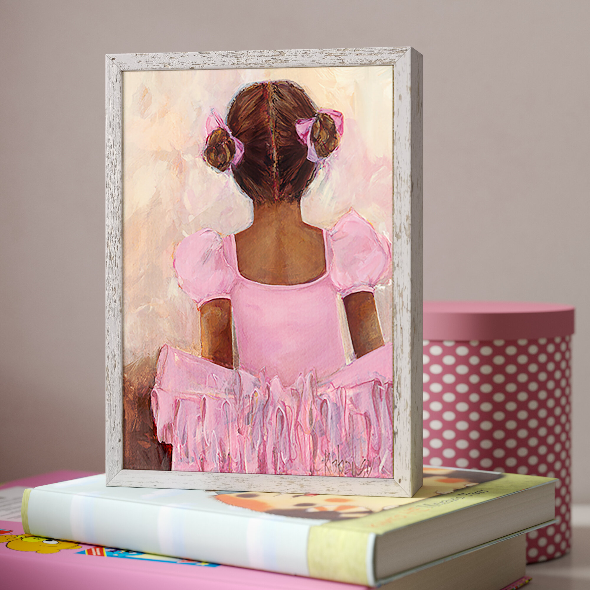 Pink Oil Paint Motif Ballerina Framed Art