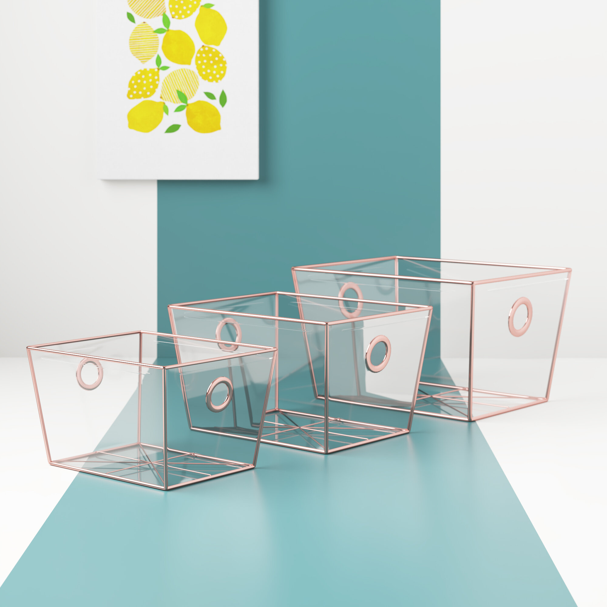 Pink Plastic Rectangle Bin Set