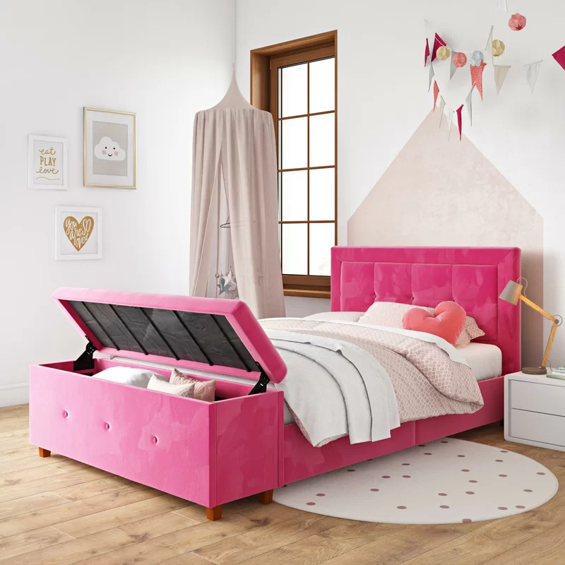 Pink Velvet Upholstered Platform Bed