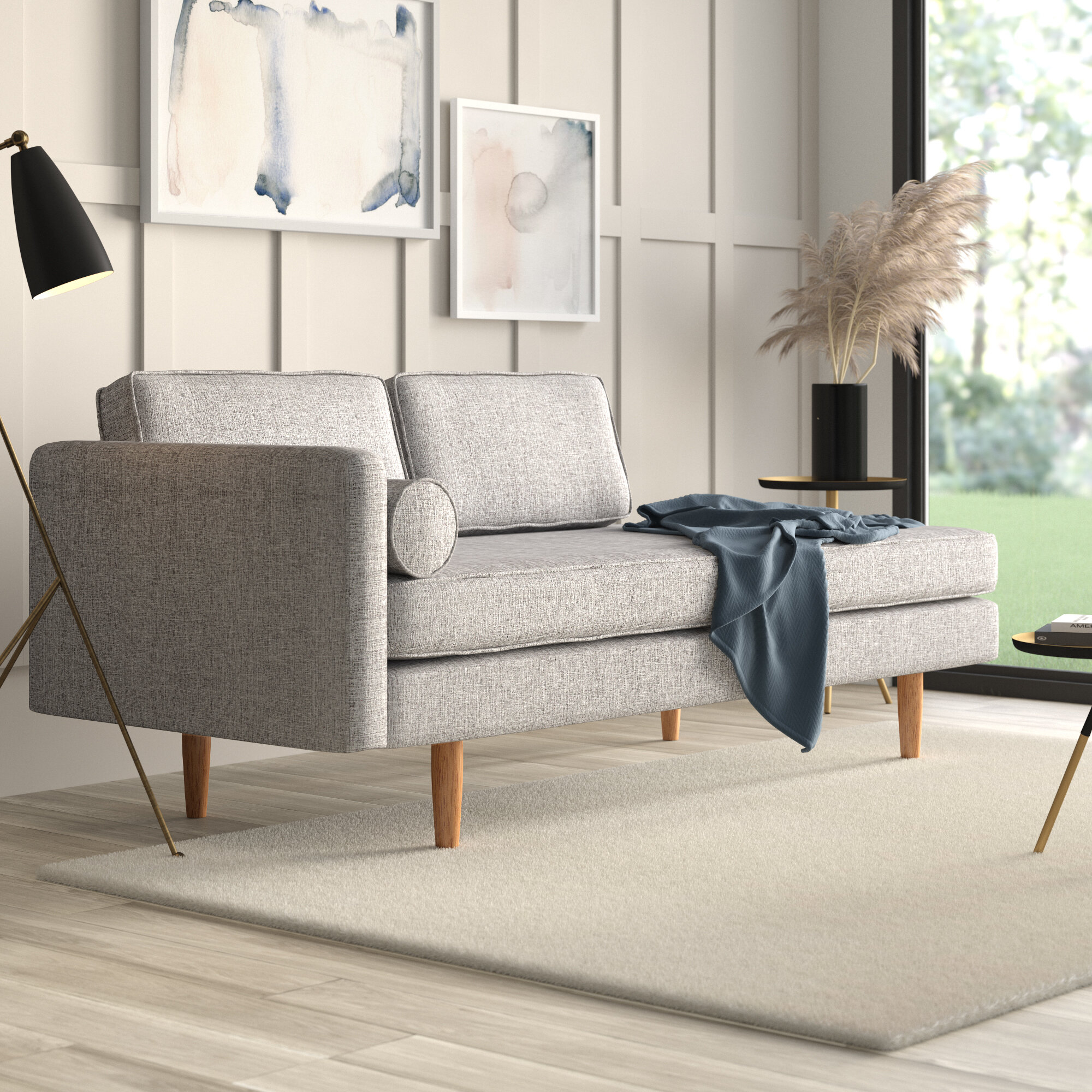 Platinum Grey Linen Wood Chaise Lounge