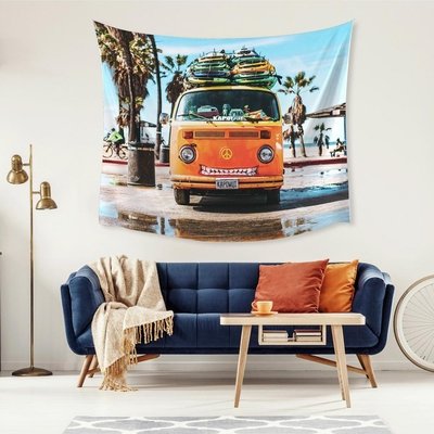 Polyester Orange Van Beach Tapestry