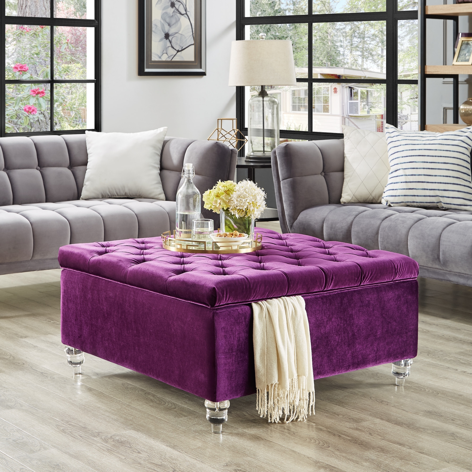 Purple Velvet Cocktail Storage Ottoman
