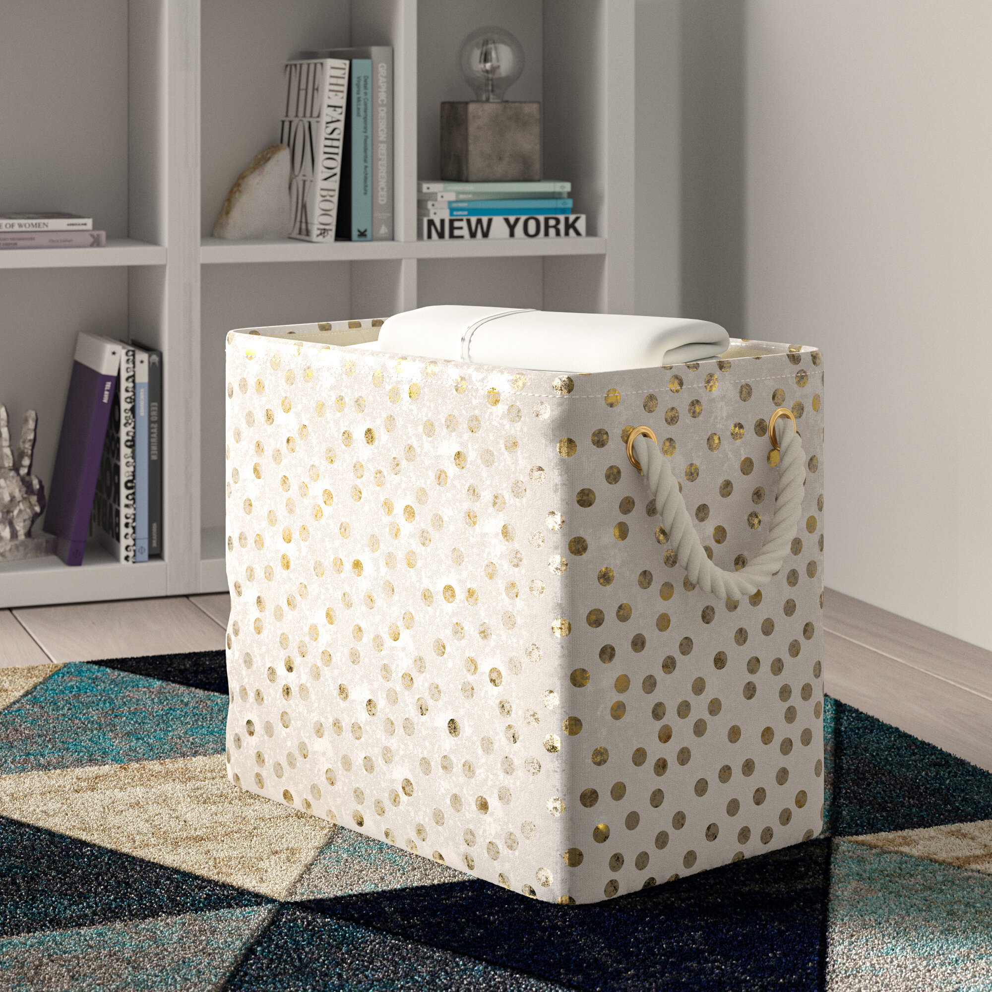 Rectangle Gold Dots Fabric Bin