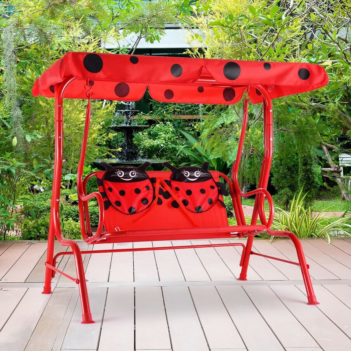Red Metal Porch Swing With Canopy