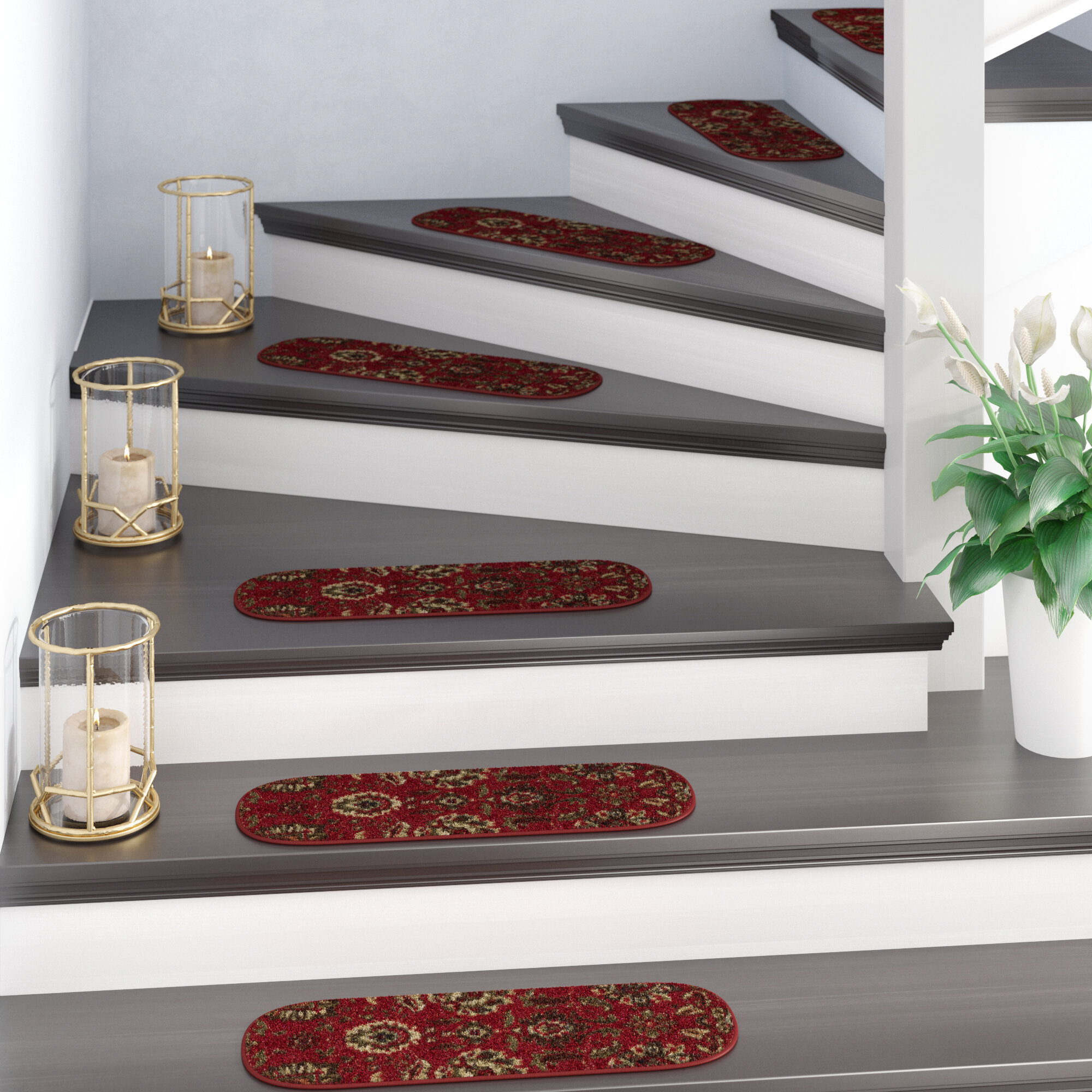 Red Oval Oriental Stair Tread