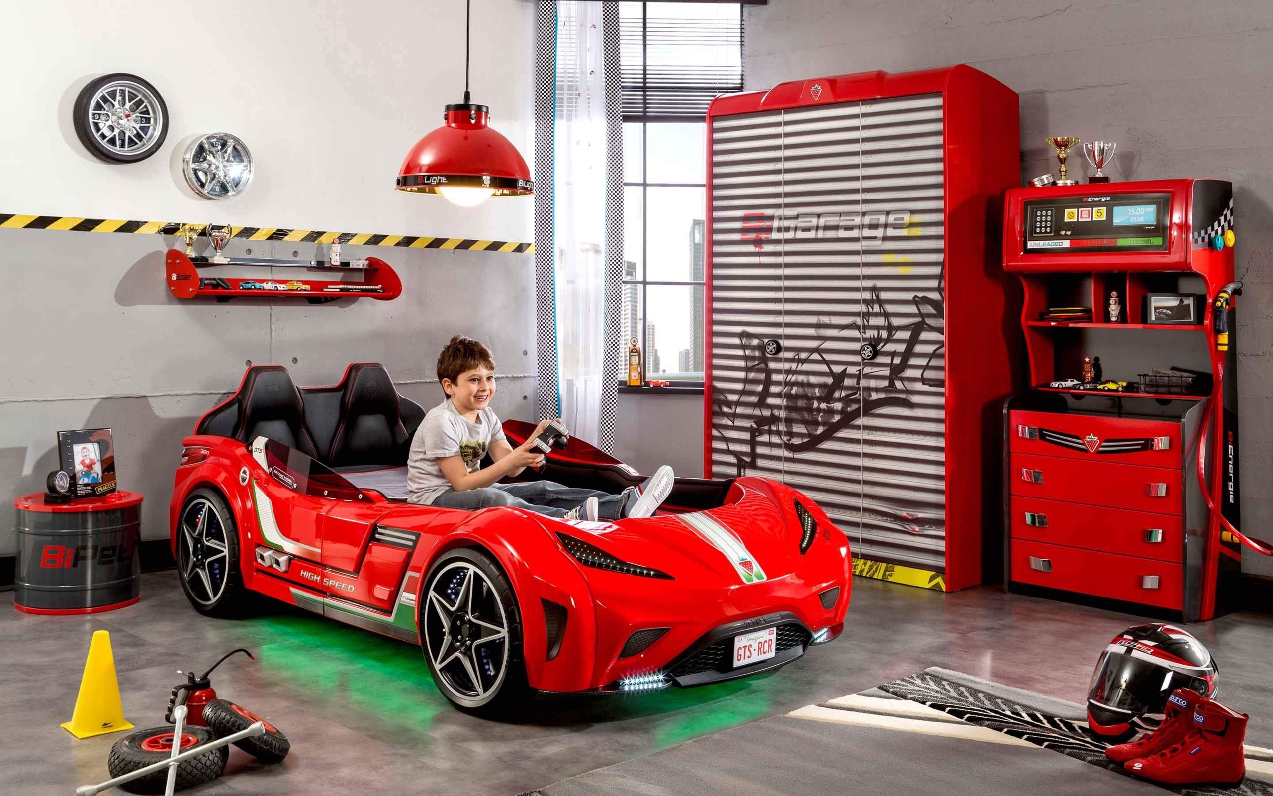 Red Plastic Manufactured Wood Car Bed