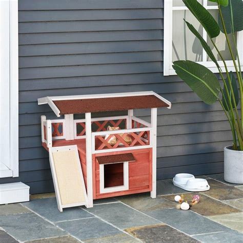 Red Solid Wood Cat Tree