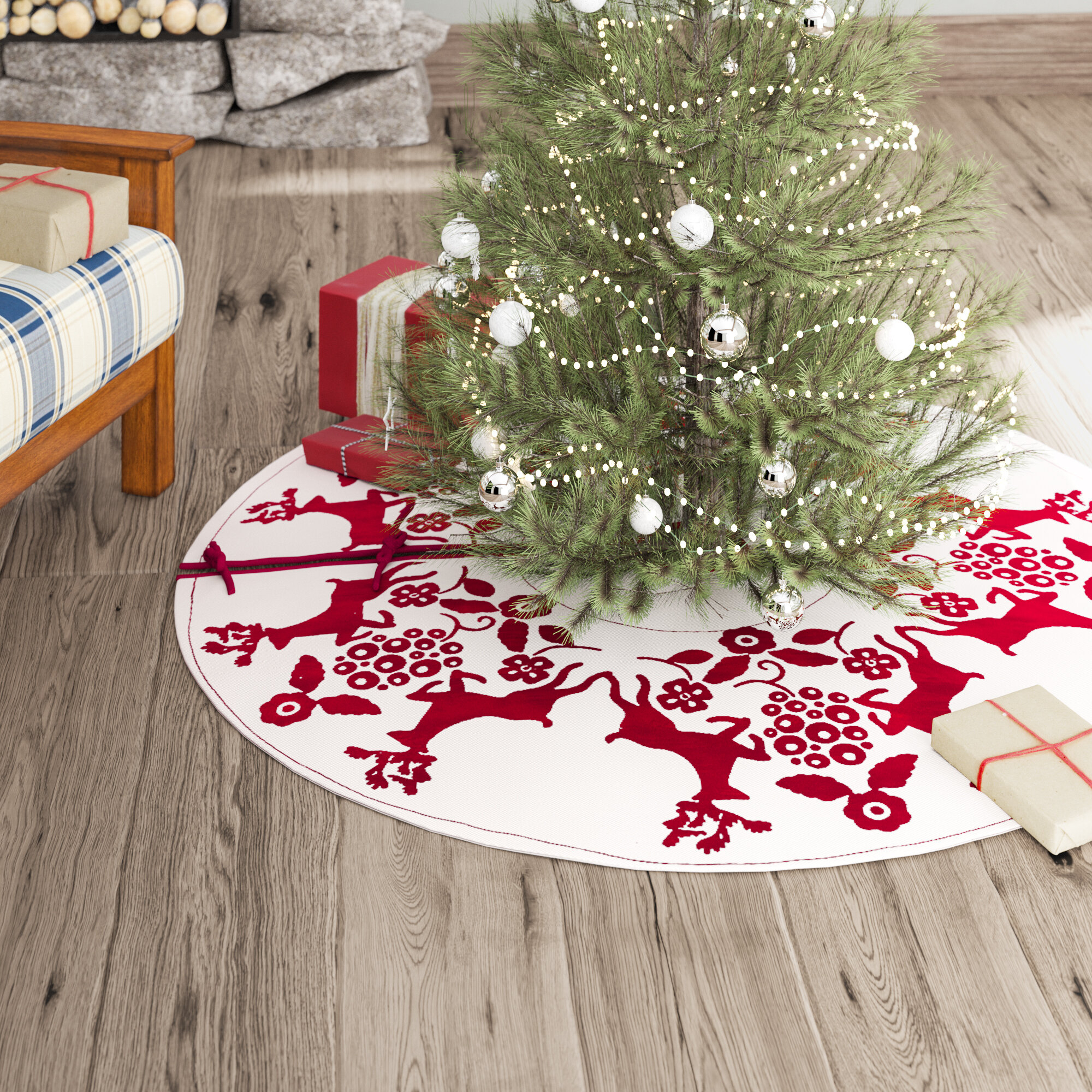 Red White Cotton Circle Tree Skirt