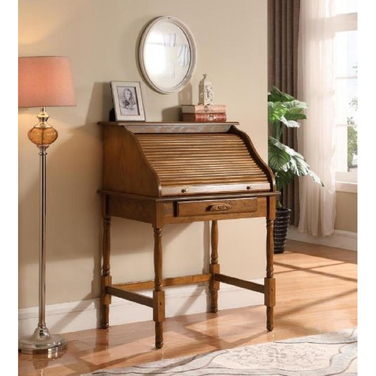 Roll-top Solid Wood Secretary Desk in White