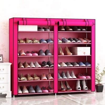 Rose Red Fabric Plastic Shoe Storage Cabinet