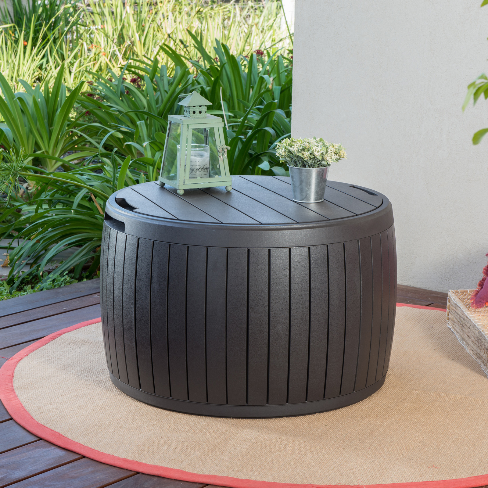 Round Brown Resin Deck Box