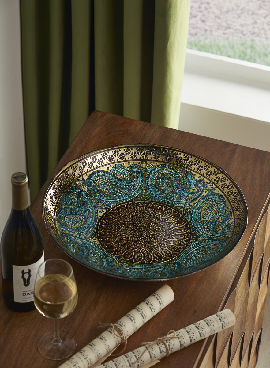 Round Glass Colorful Decorative Bowl