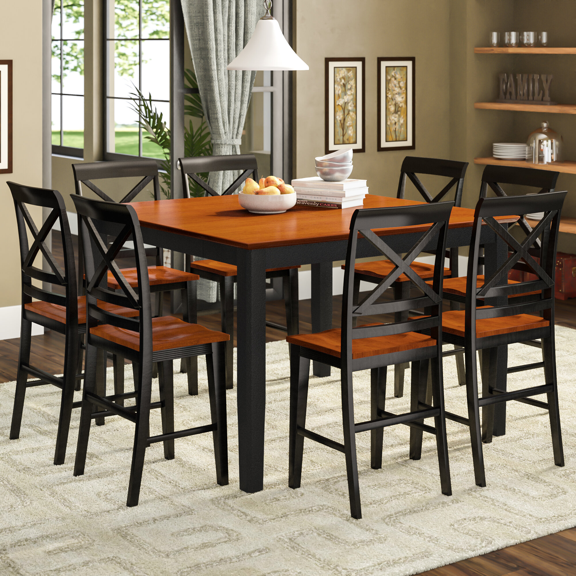 Rubberwood Square Table Counter Height Dining Set