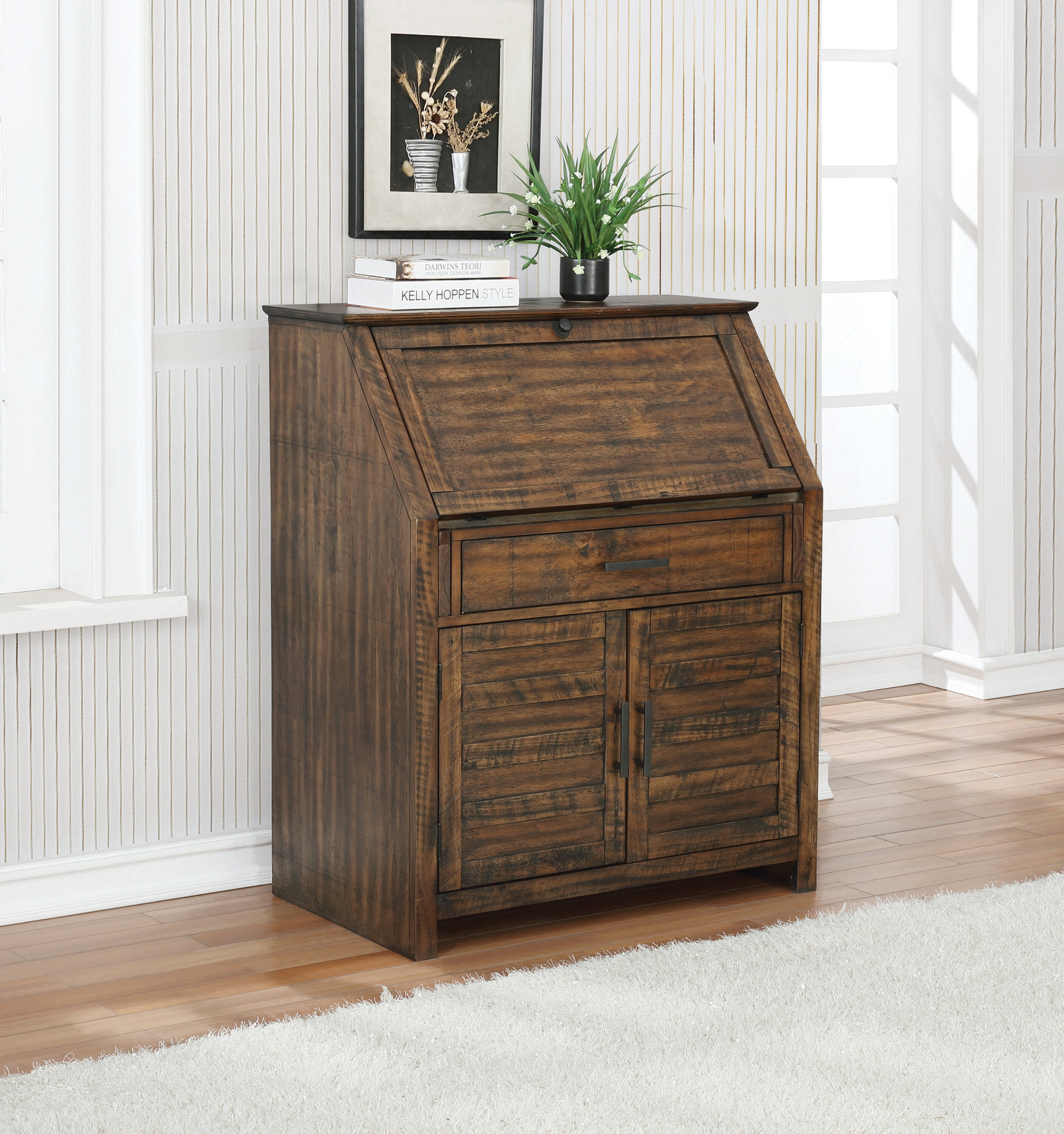 Rustic Secretary Desk in Antique Brown