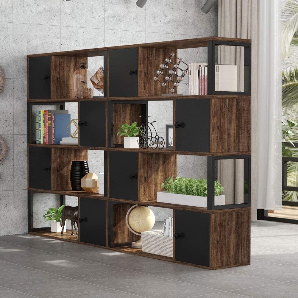 Rustic Wood Metal Library Bookcase
