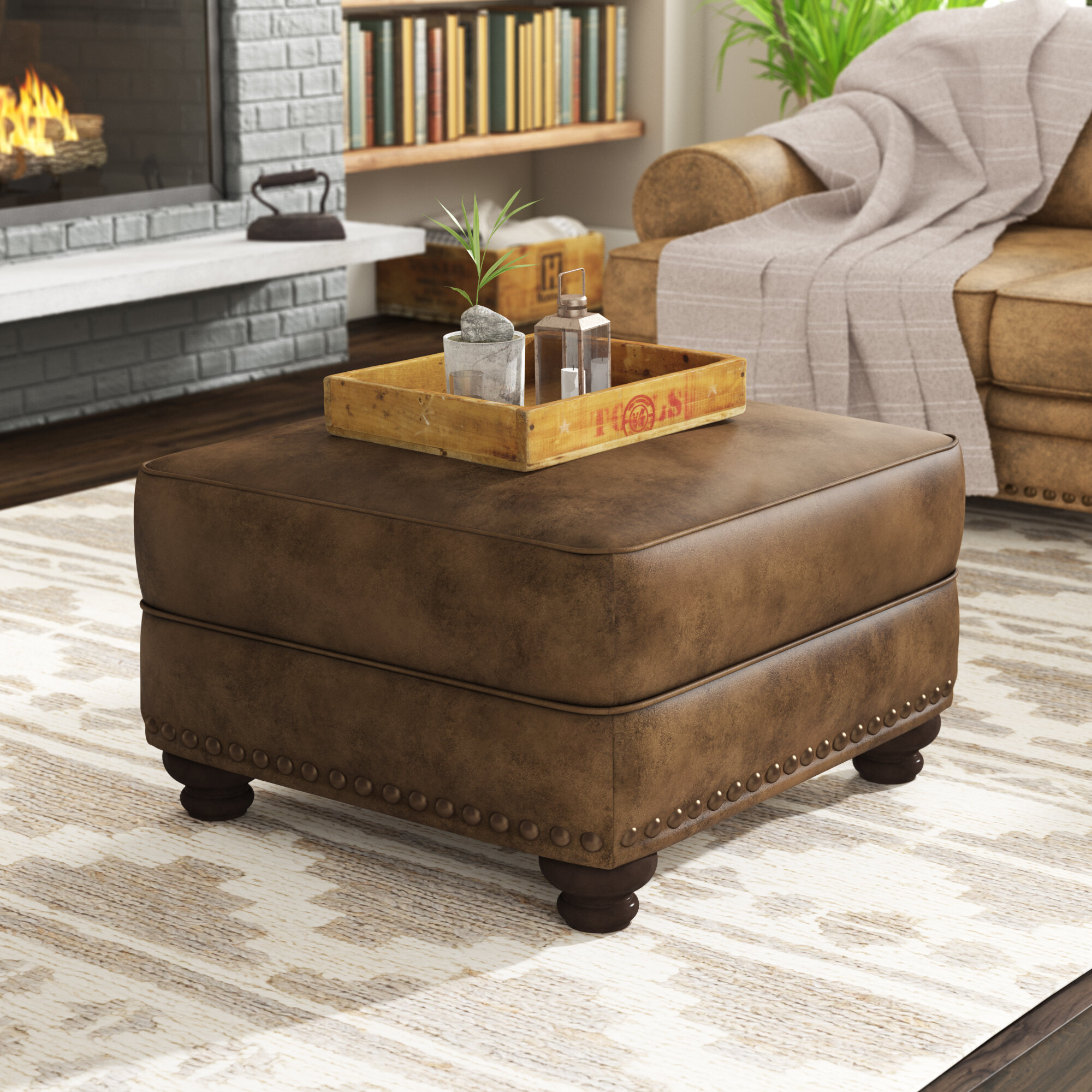 Saddle Polyester Blend Cabin Lodge Ottoman