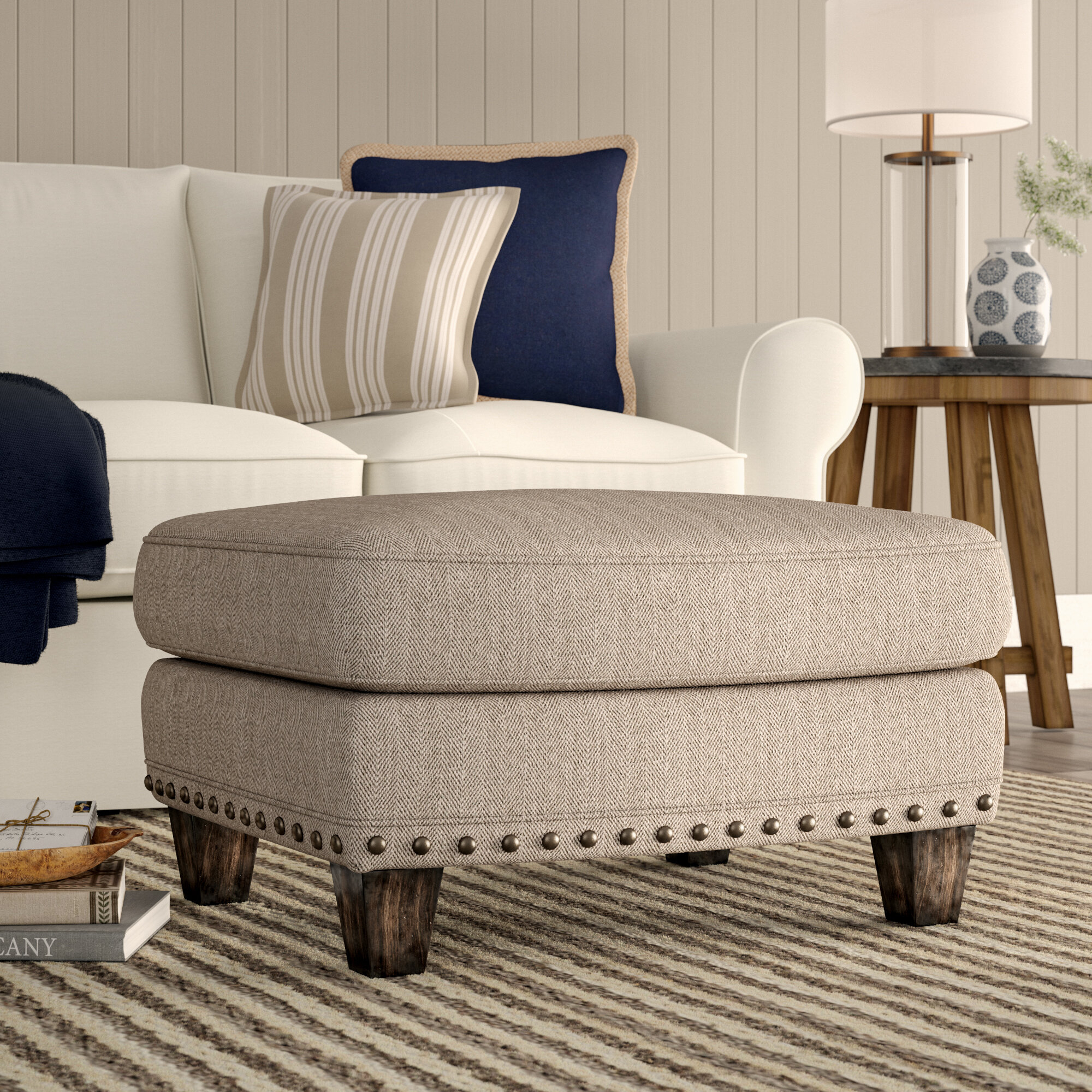 Sandstone Polyester Blend Standard Ottoman