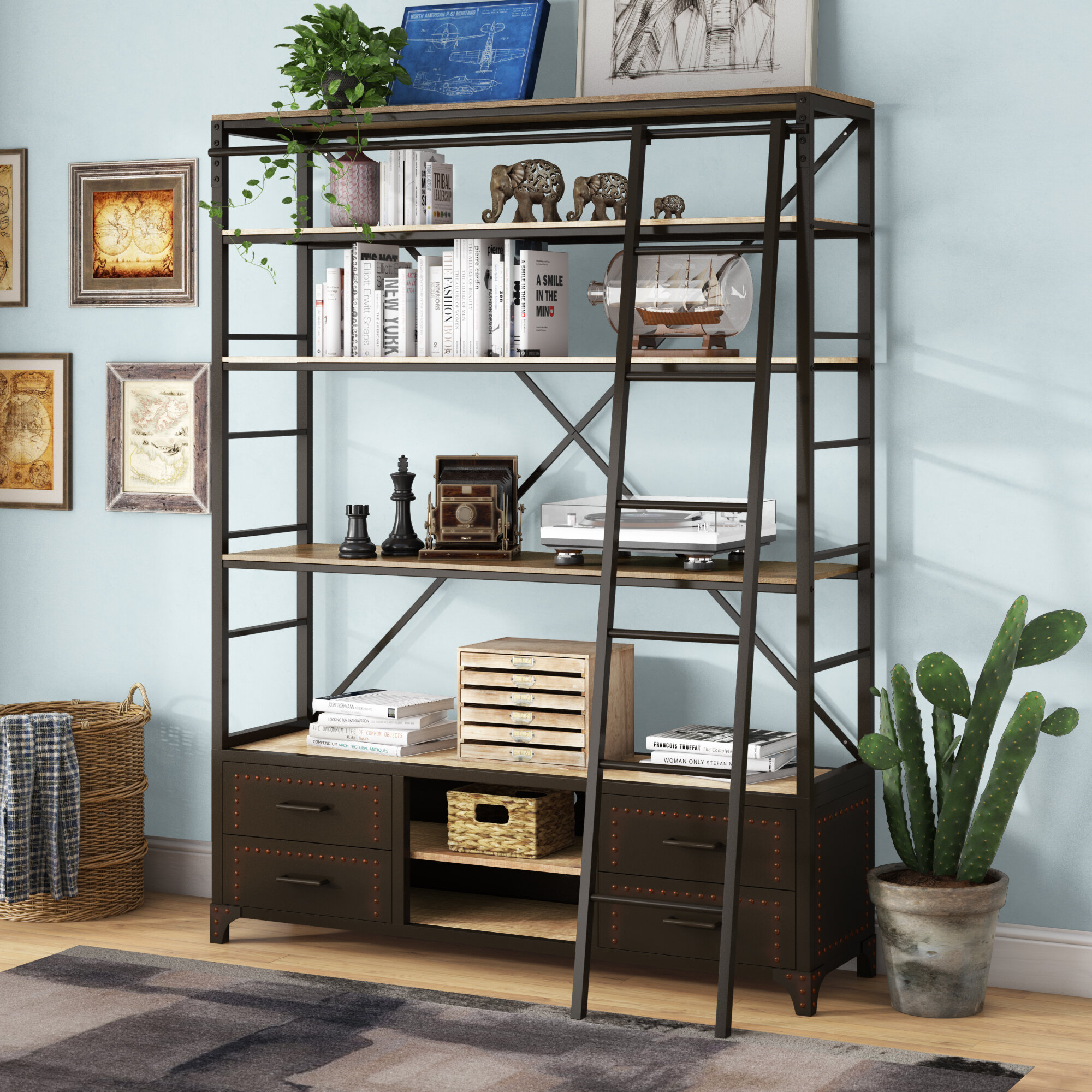 Sandy Gray Manufactured Wood Library Bookcase