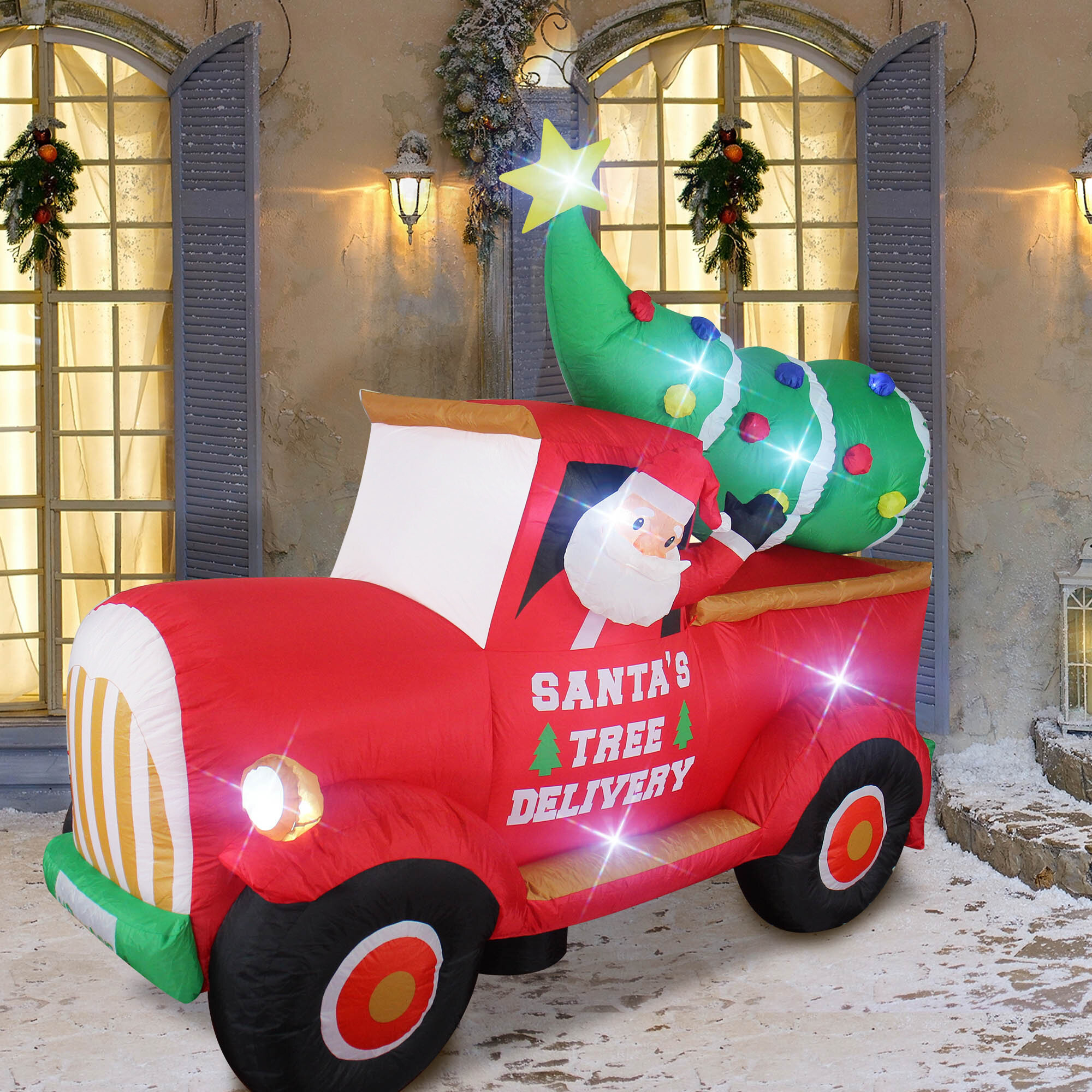 Santa Claus on Pick Up Truck Christmas Tree Inflatable