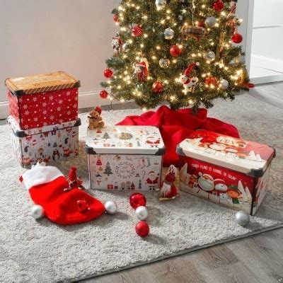 Santa's Design Red Plastic Storage Tote