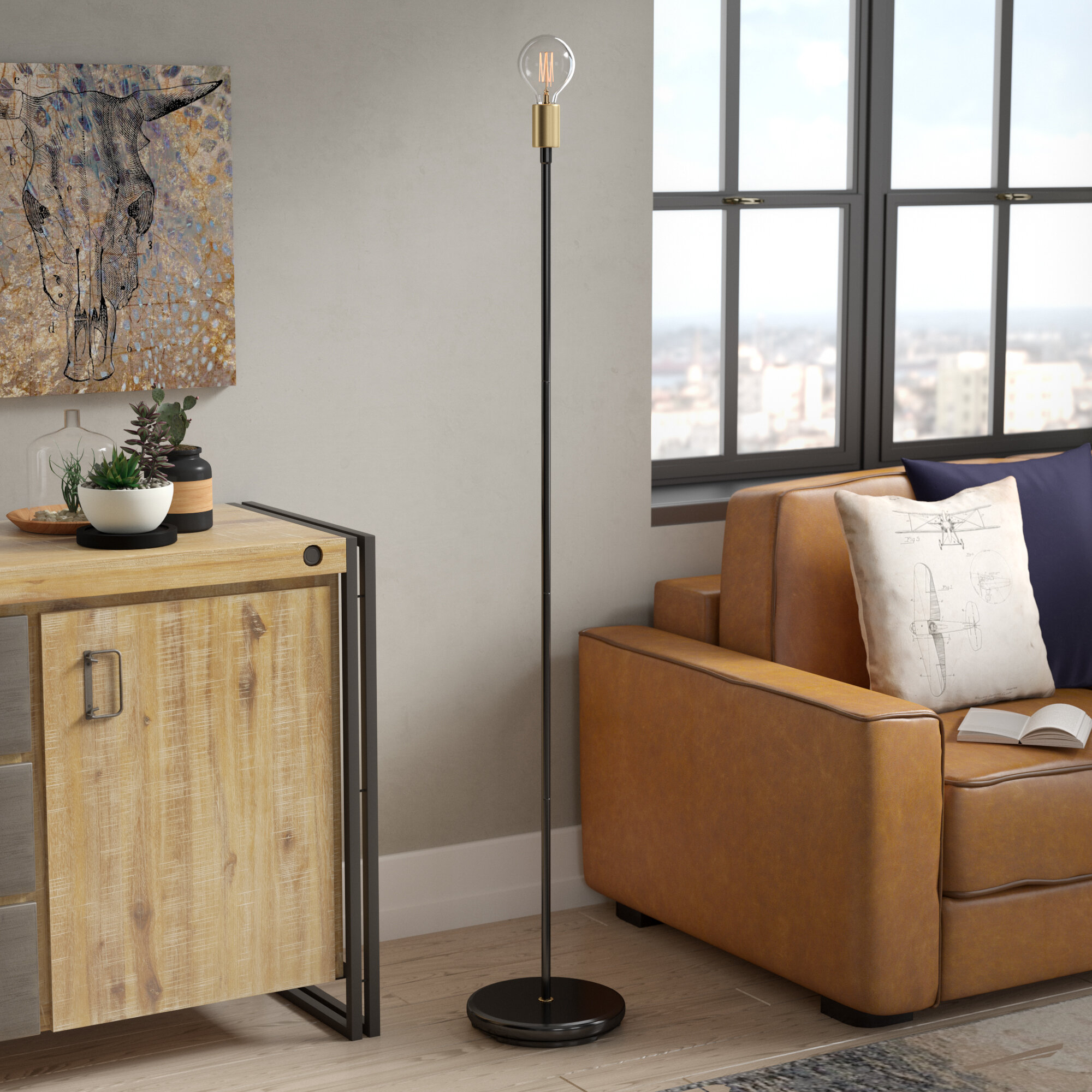 Satin Black Metal Torchiere Floor Lamp