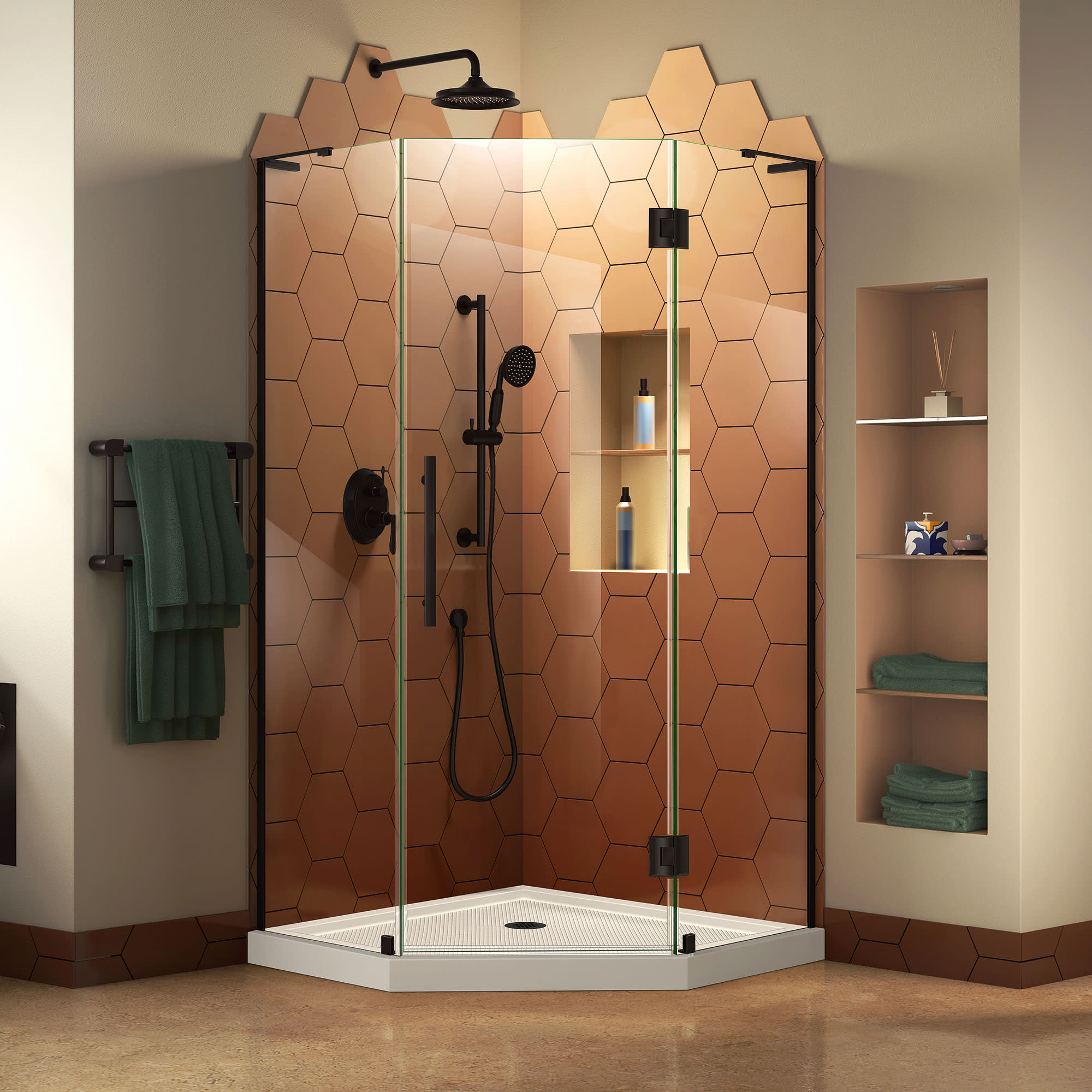 Satin Black Neo Angle Hinged Shower Enclosure