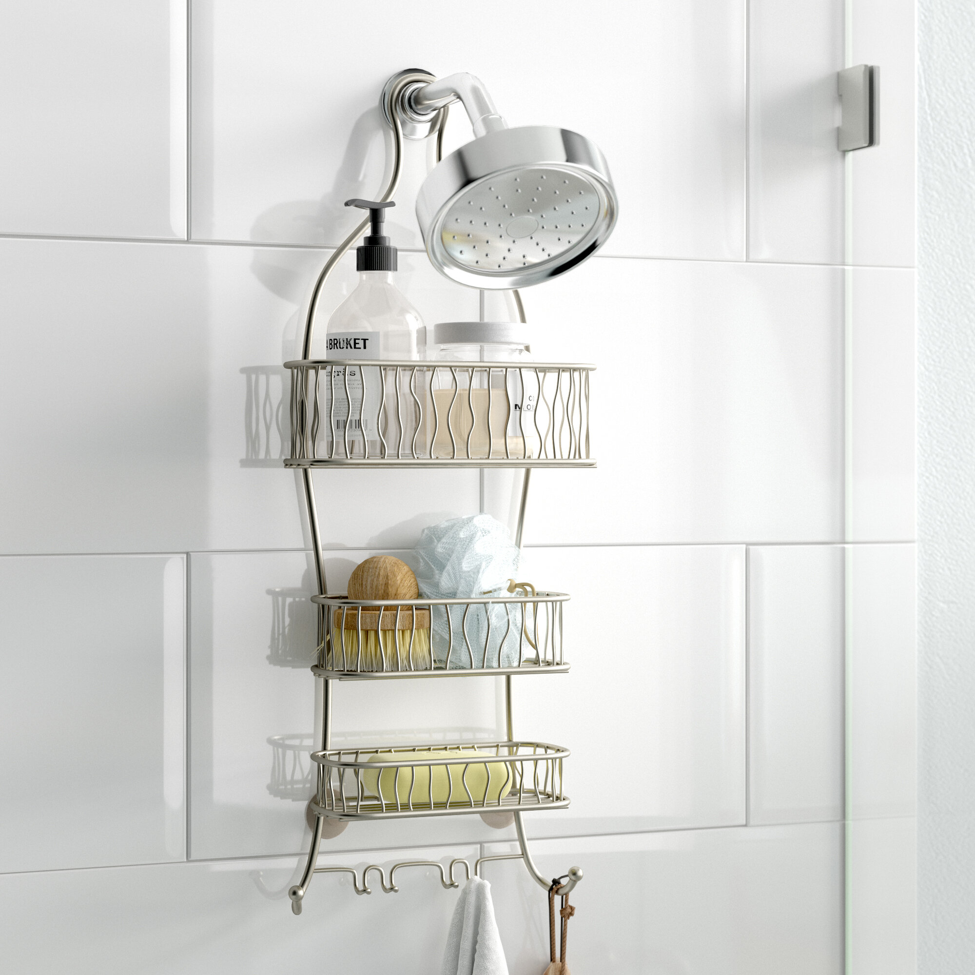 Satin Metal Hanging Shower Basket Caddy
