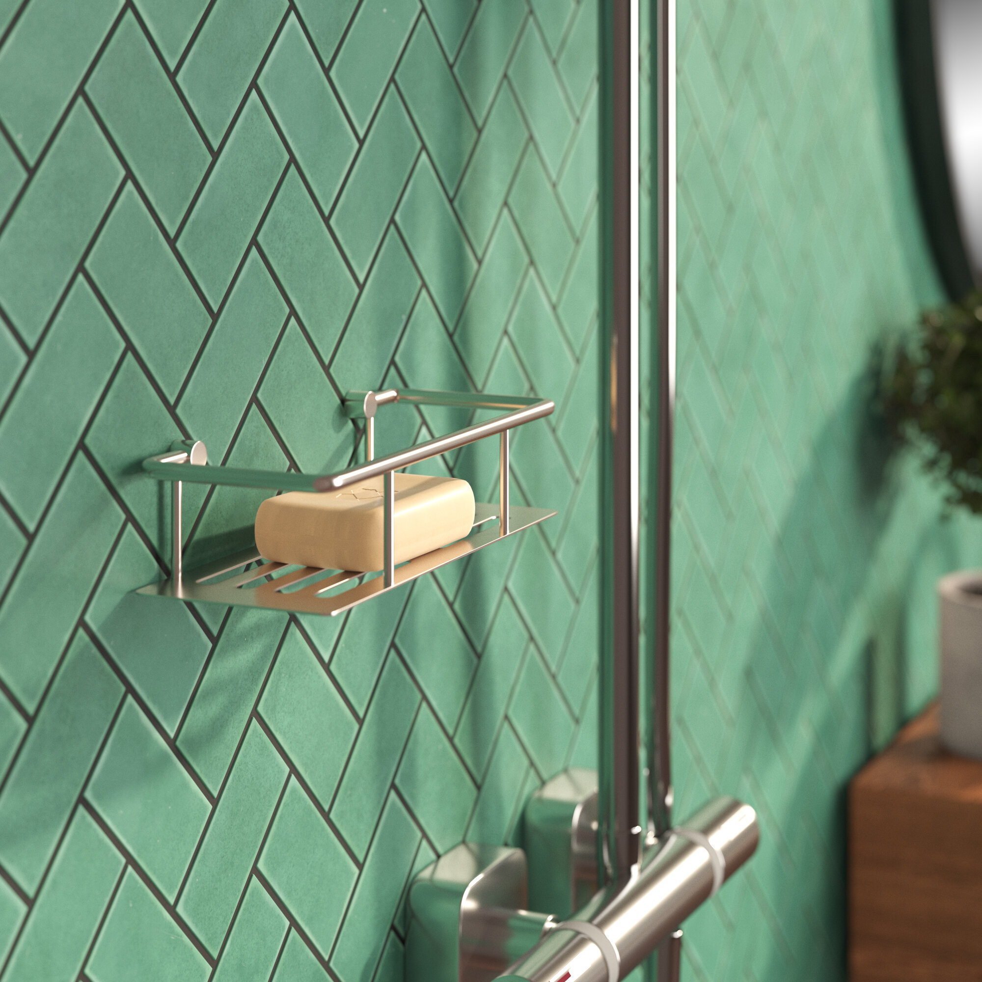 Satin Nickel Stainless Steel Drill Shower Shelf