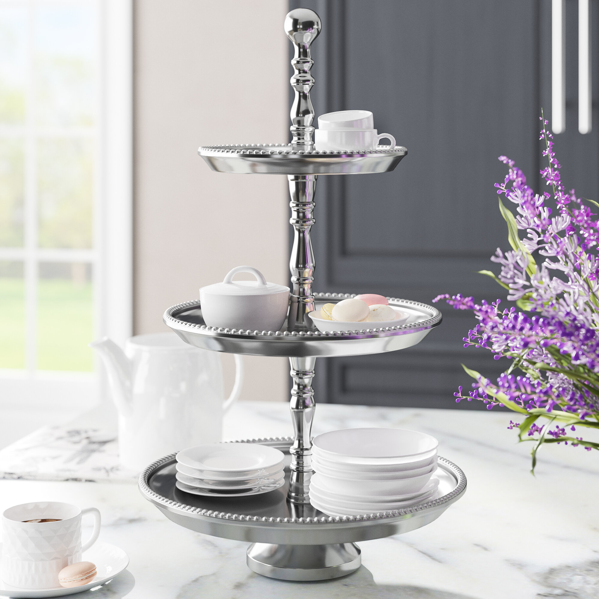 Silver Aluminum Traditional Tiered Stand