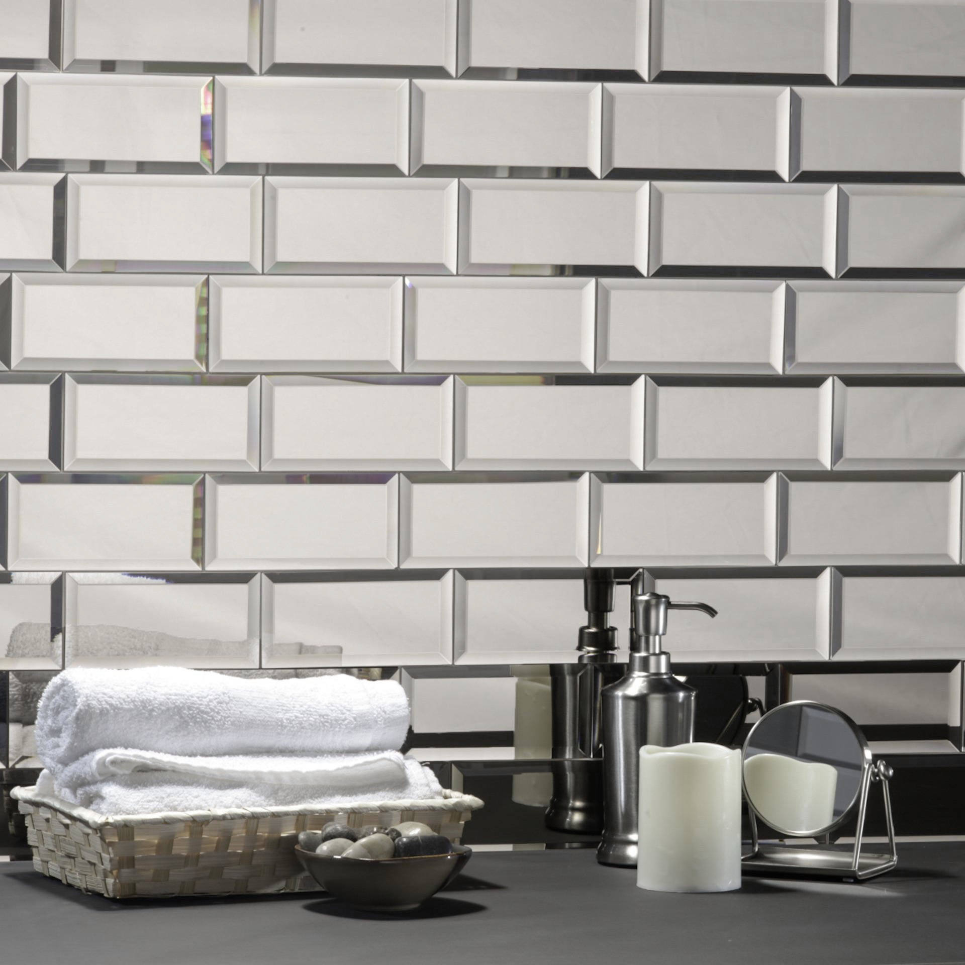 Silver Glass Peel And Stick Subway Tile