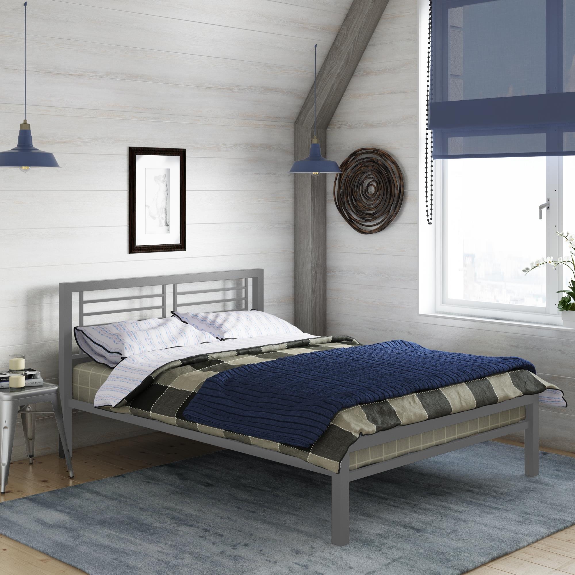 Silver Metal Full Platform Bed