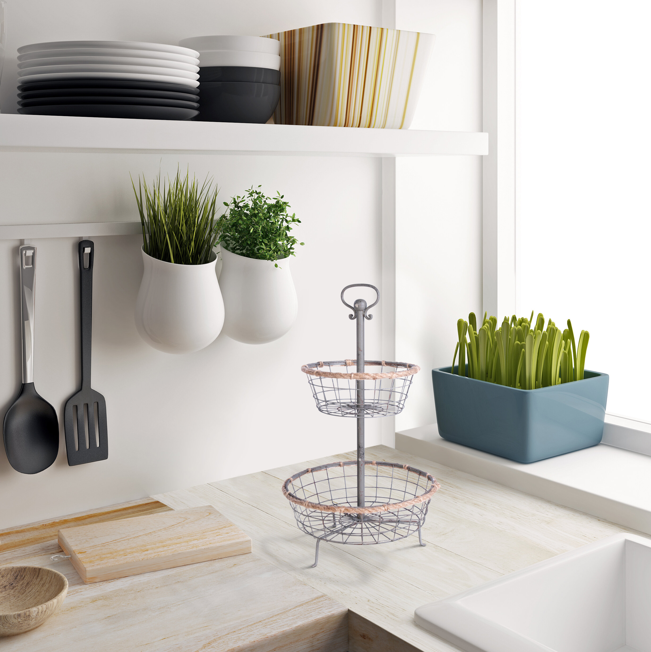 Silver Metal Round Tiered Basket