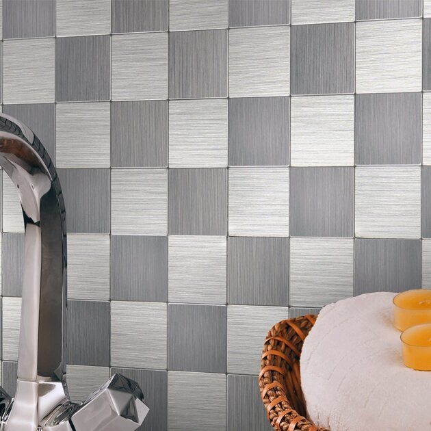 Silver Square Metal Peel And Stick Mosaic Tile