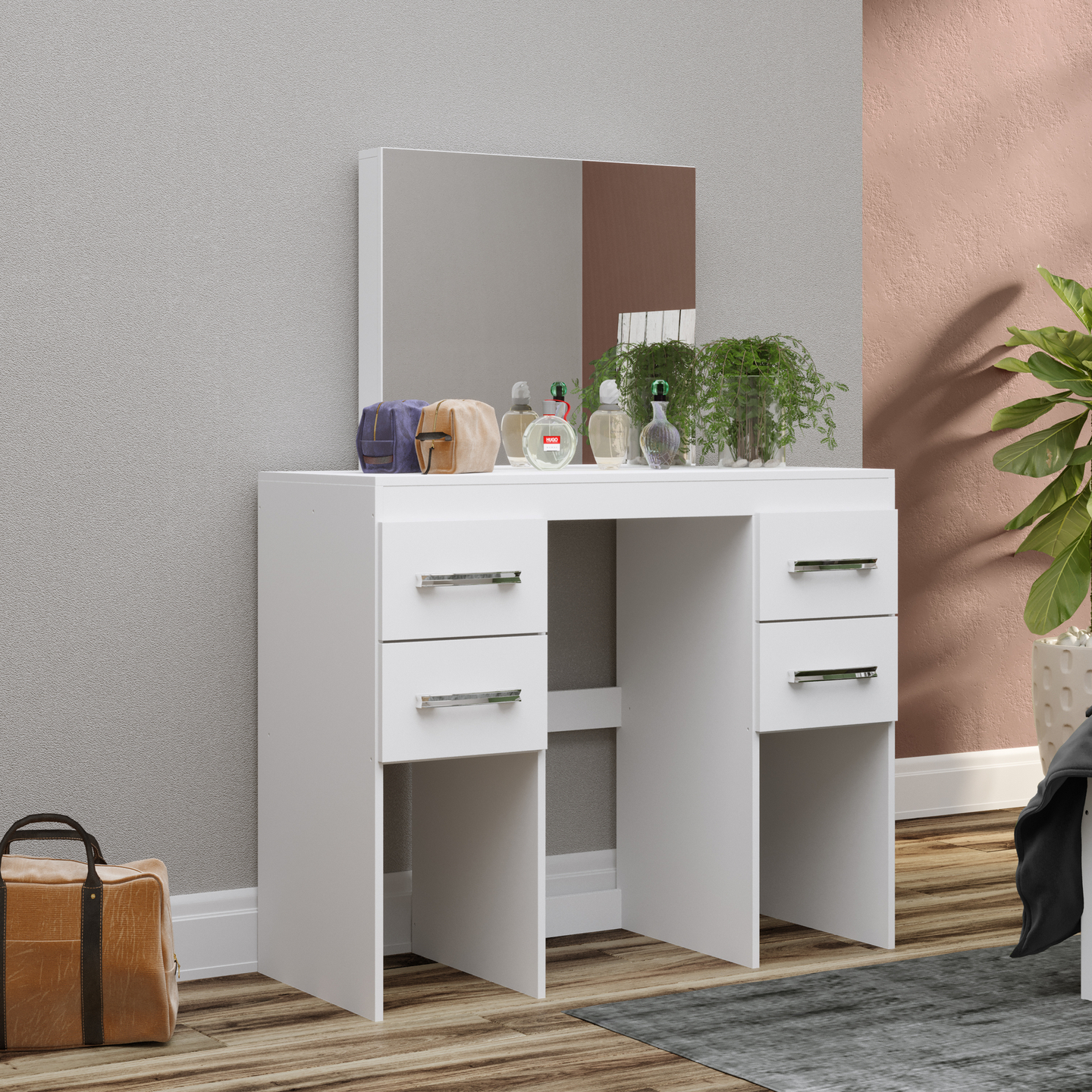 Simple Classic Makeup Vanity in White