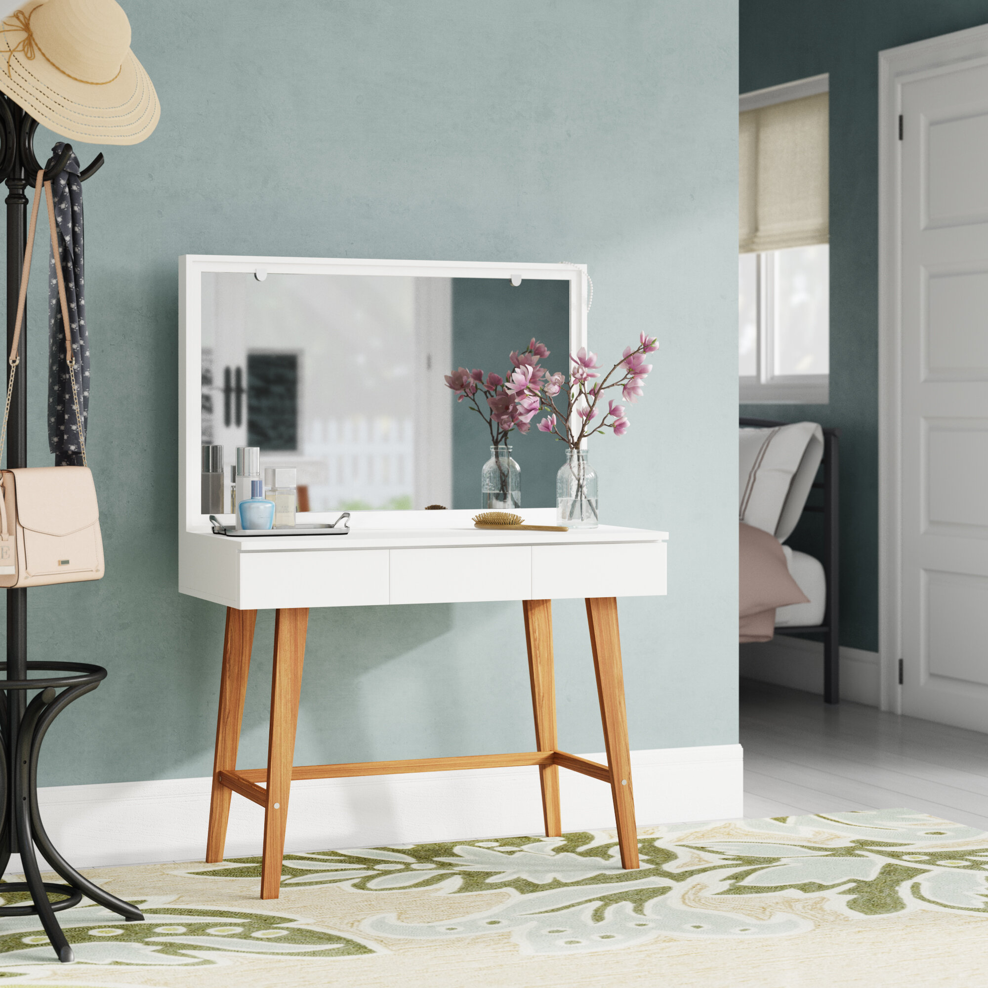 Simple White Wood Makeup Vanity