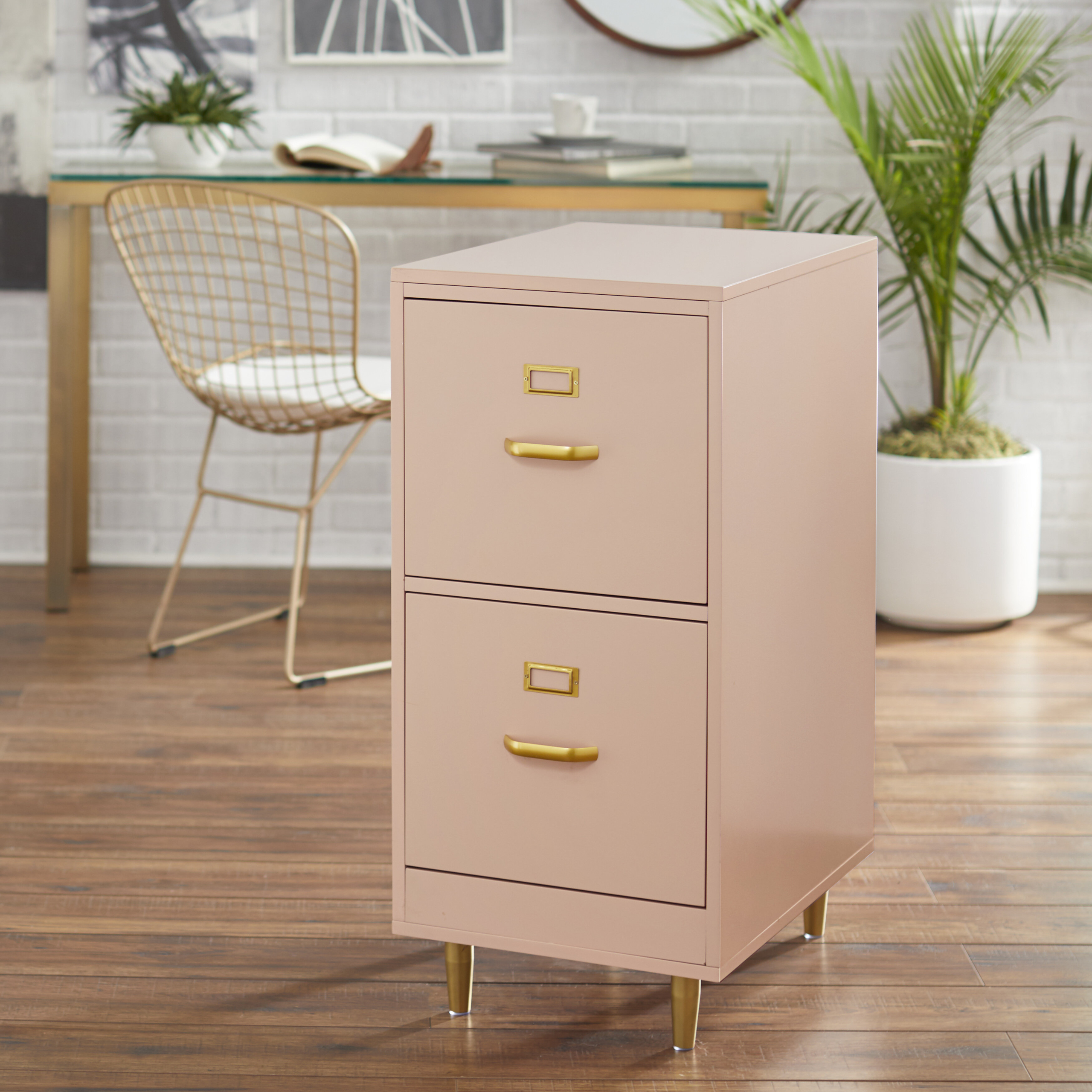 Slim 2-Drawer File Cabinet in Blush