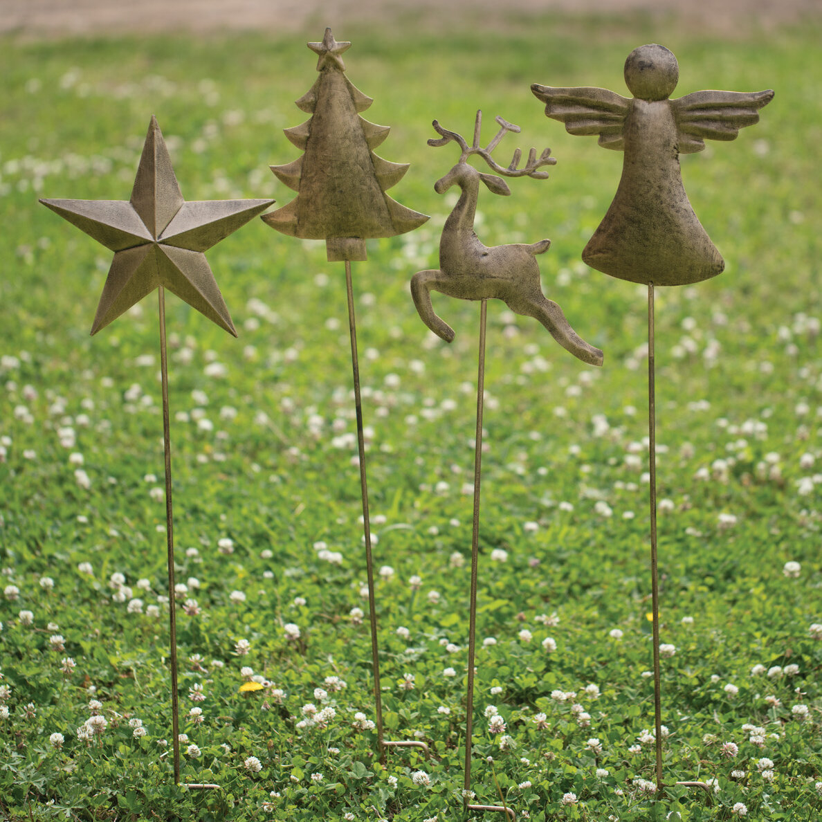 Small 4 Piece Christmas Garden Stake Set