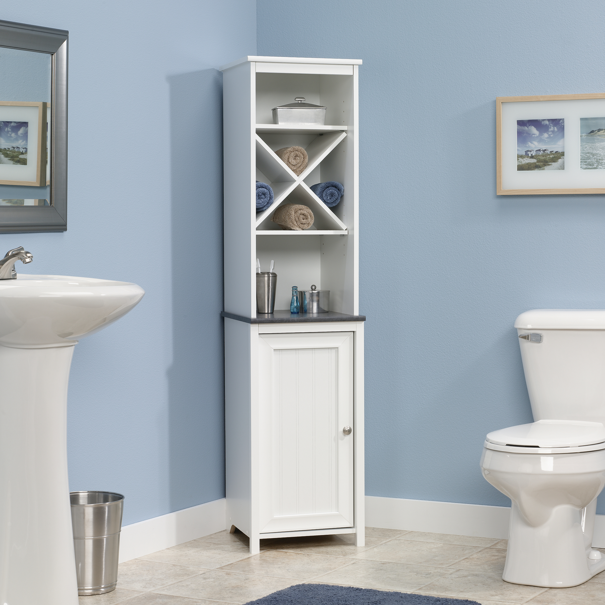Soft White Manufactured Wood Bathroom Cabinet