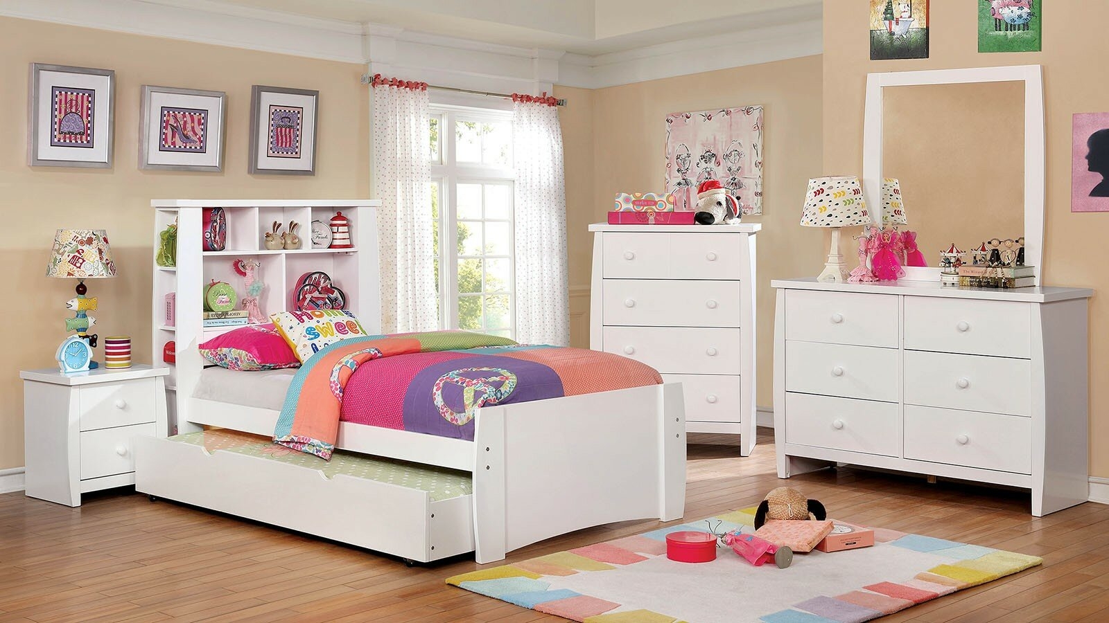 Solid Manufactured Wood Platform Bed With Bookcase