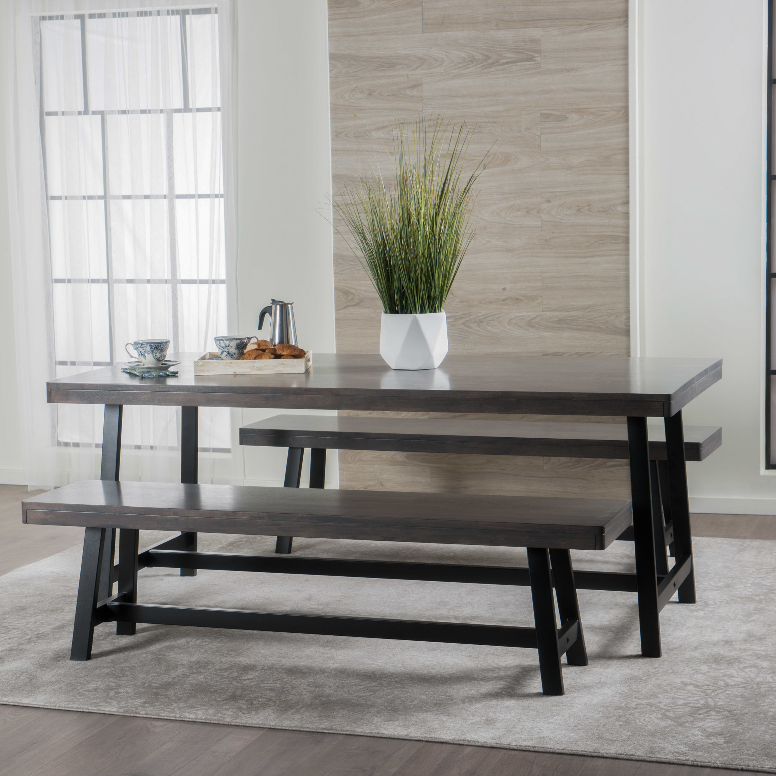 Solid Rubberwood Farmhouse Dining Set